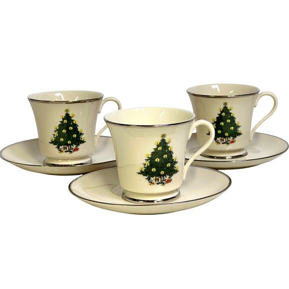 Royal Devon Triomphe Retired 'Christmas' Platinum Trim Cup/Saucer-Set of 3-Rare - Picture 1 of 6